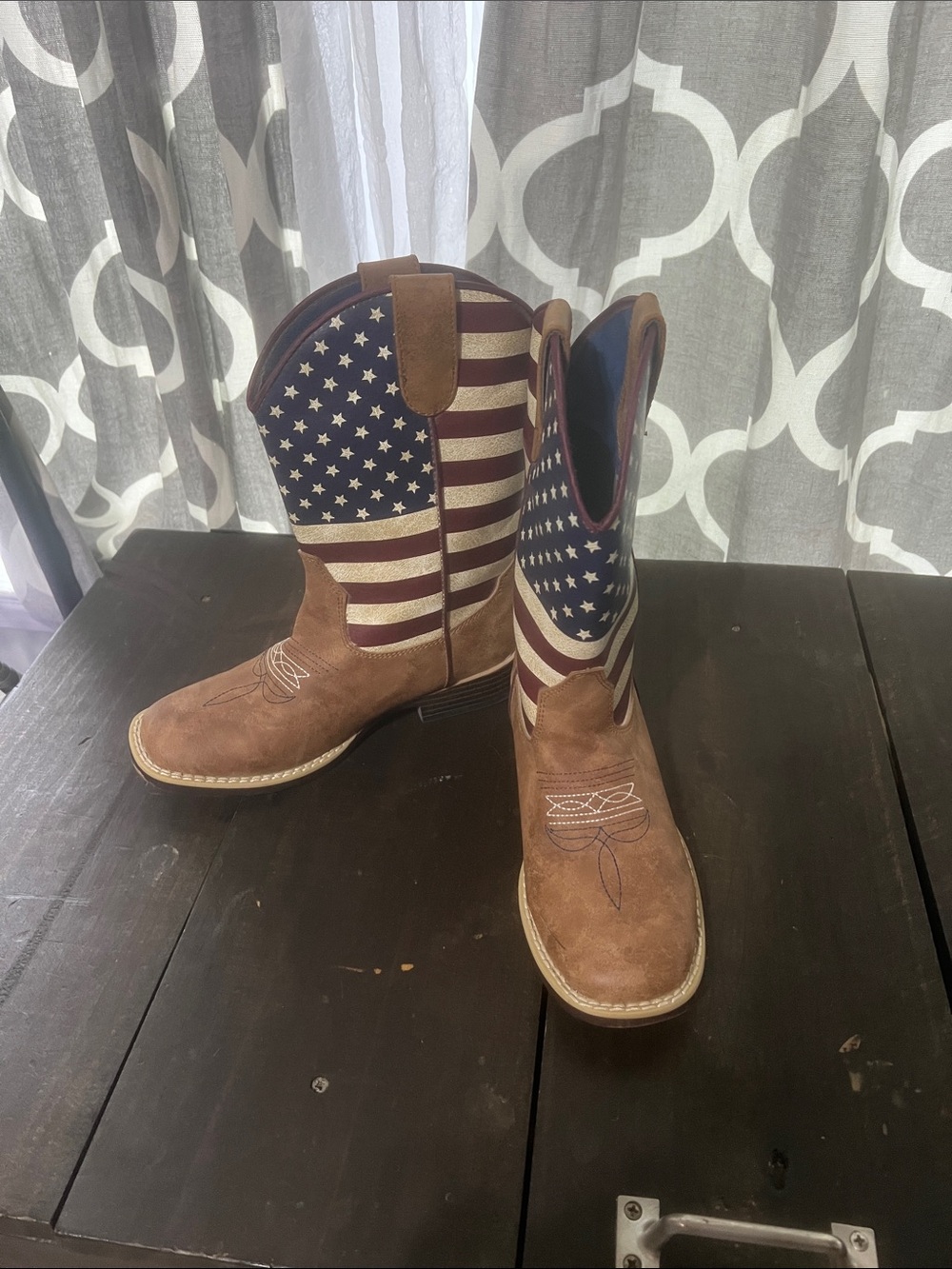 Twister Brown Suede Cowboy Boots with American Flag Shaft